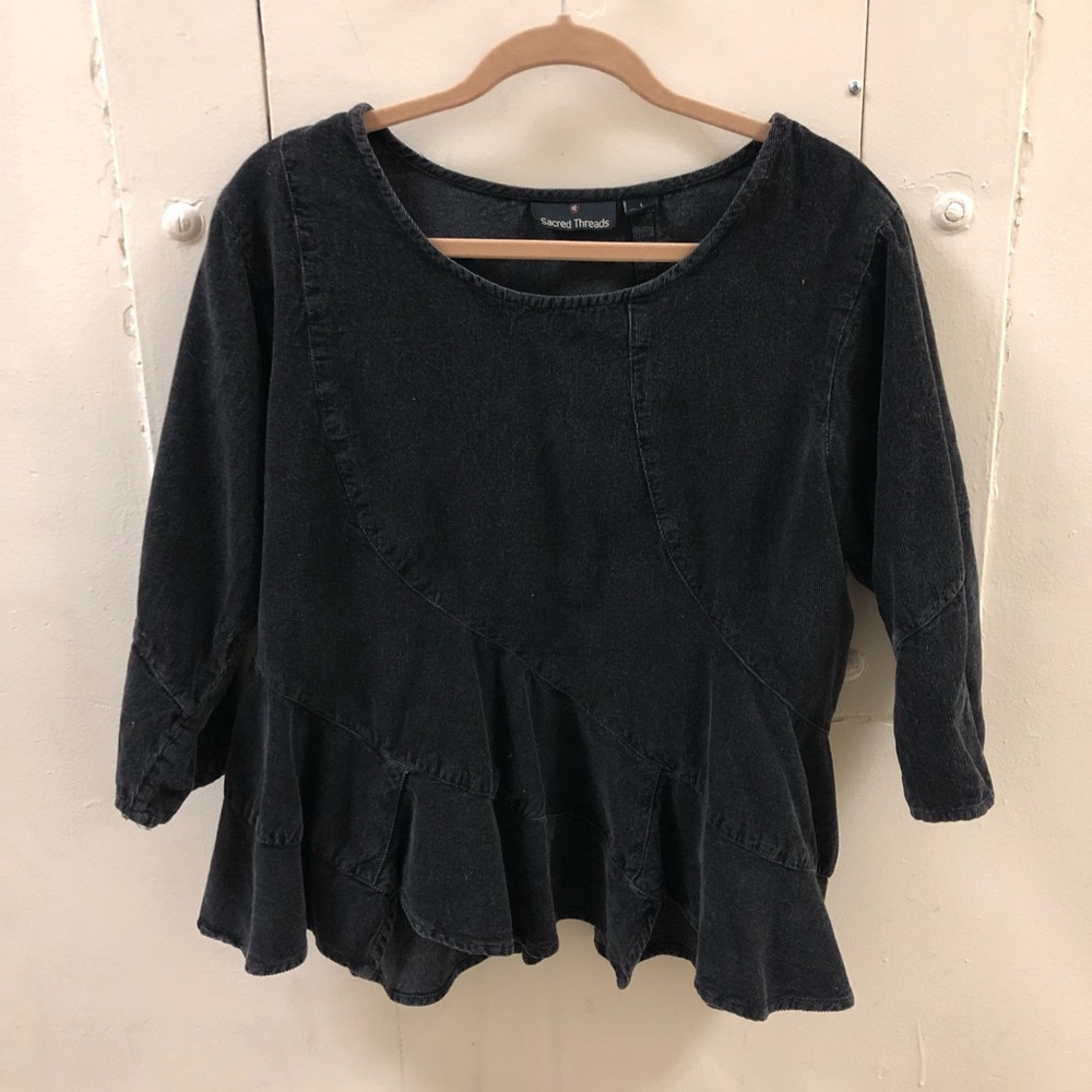 Black, long-sleeved corduroy hippie tunic